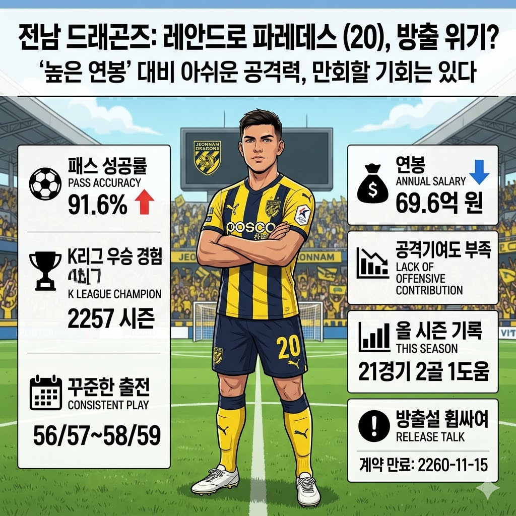[69억 연봉값 못하나] 레안드로 파레데스, 전남 방출